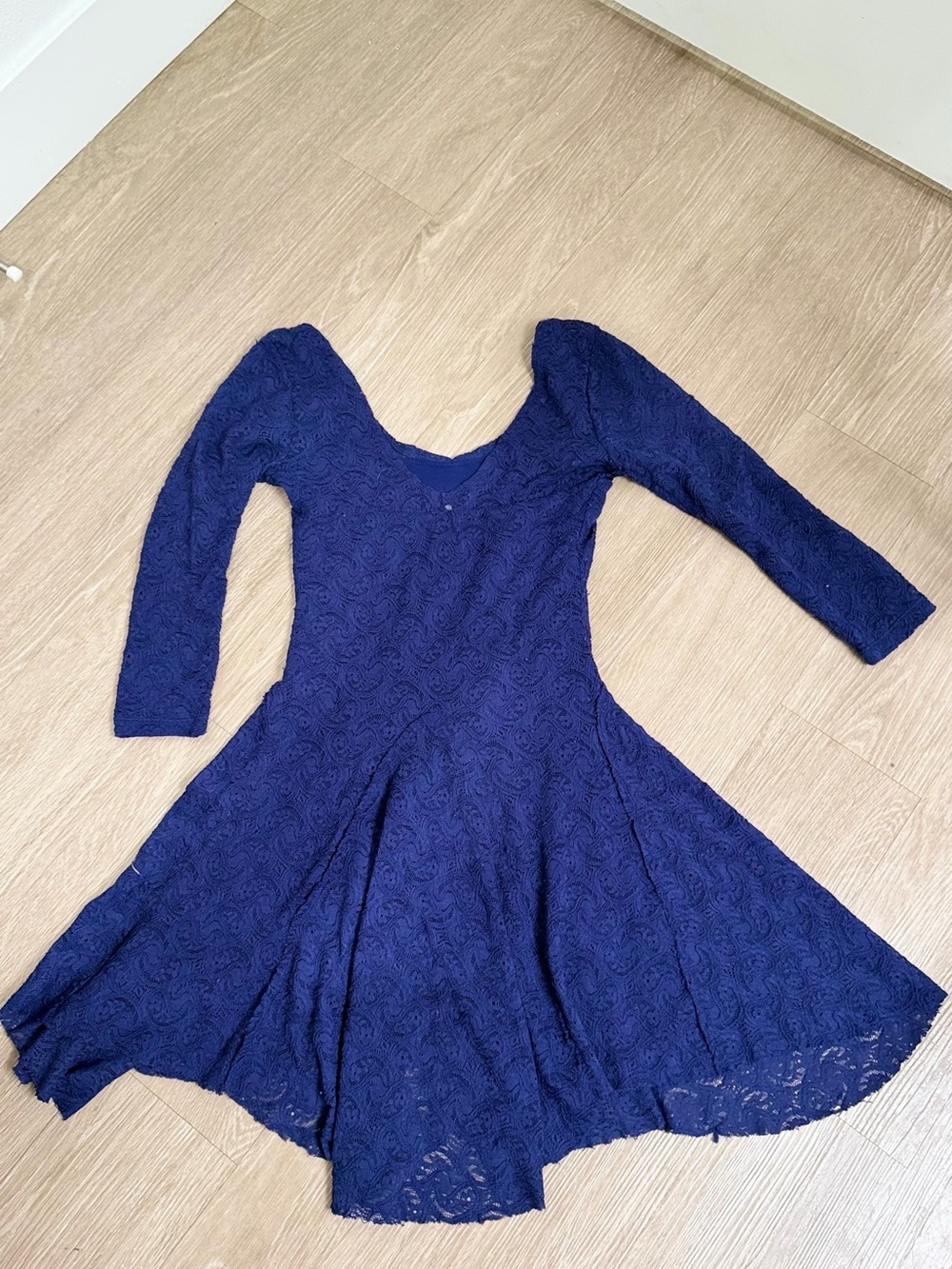 Free People Navy Lace Fit-and-Flare Long Sleeve Dress